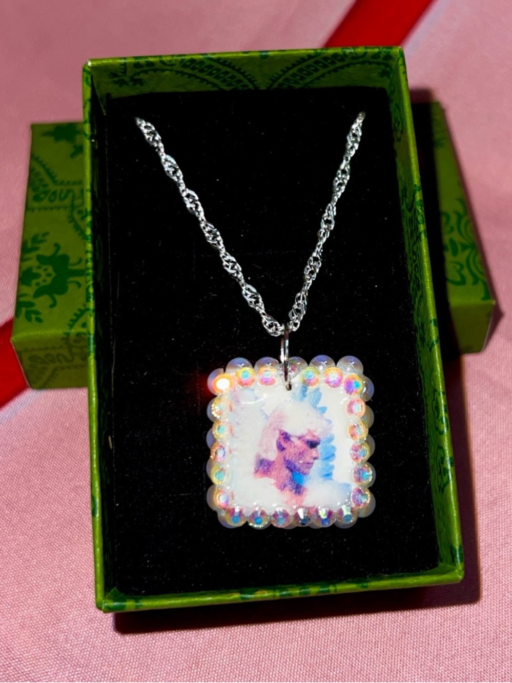 Iridescent Beaded Angel Pendant Necklace 925 Silver chain